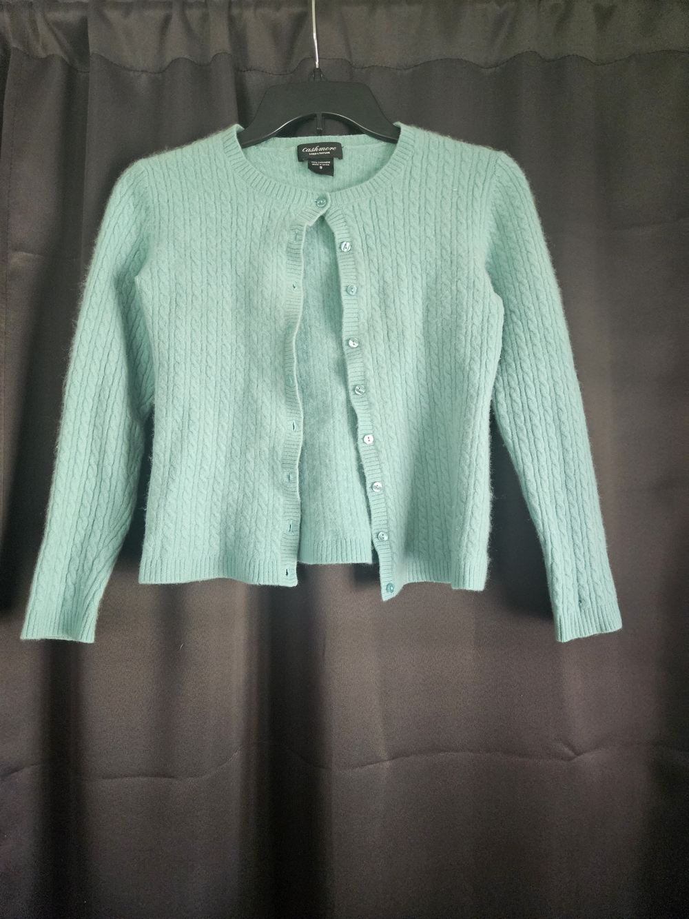 Lord & Taylor Seafoam Green Cable Knit Cardigan